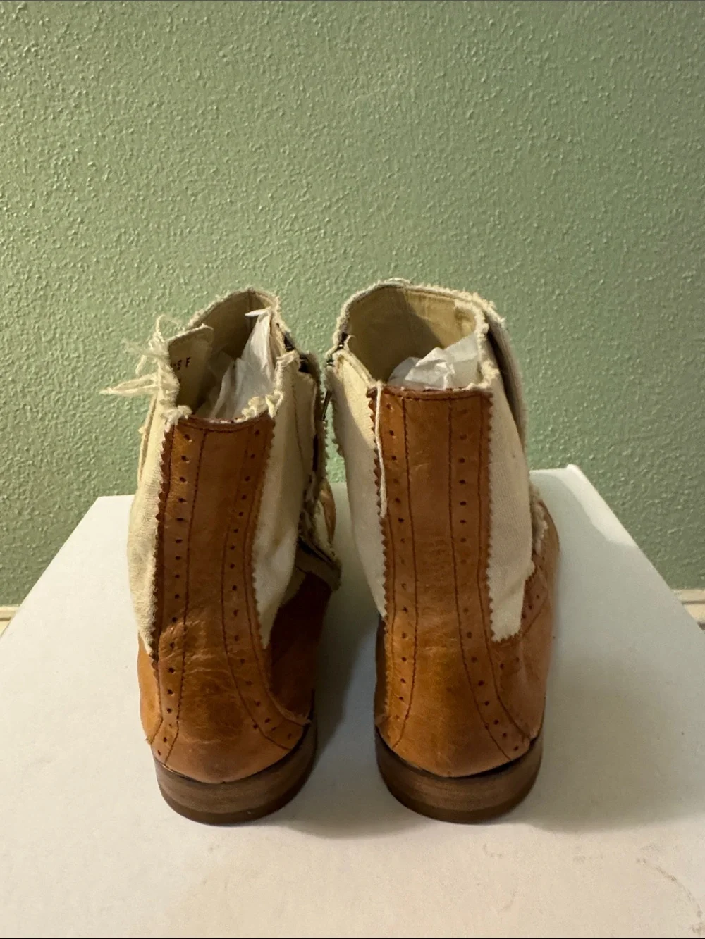Cole Haan Tan Leather & Cream Canvas Chukka Brogue Boots